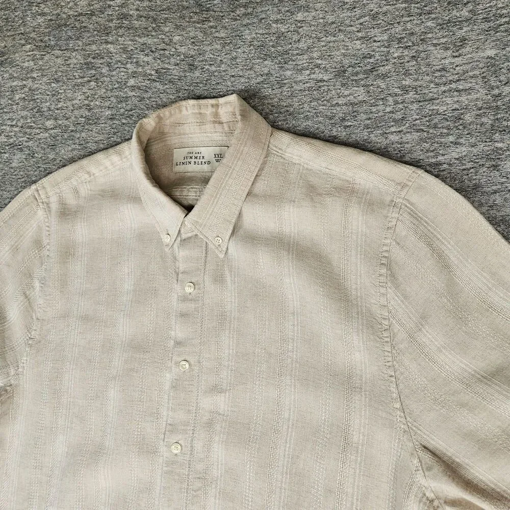 The A&F Summer Linen Blend Men's XXL Cream Camp Button Up Casual Beach Preppy